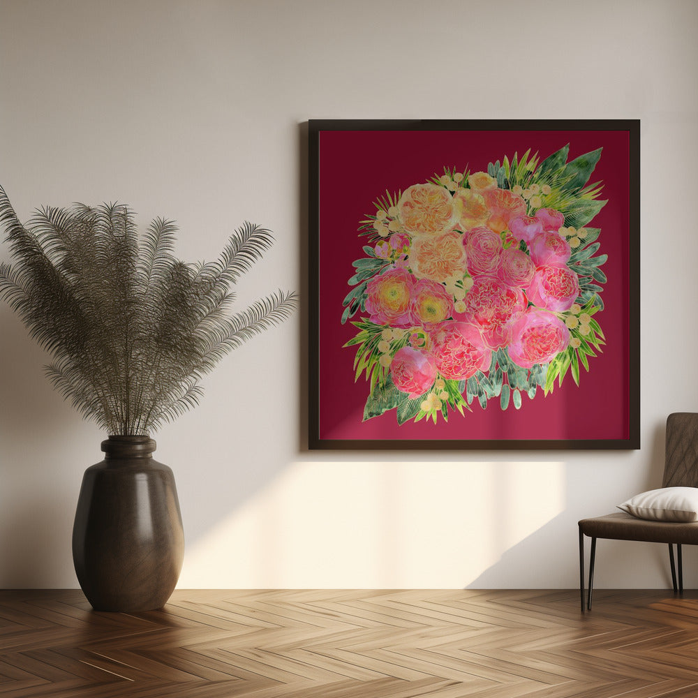 Rekha floral bouquet in watercolor an red Poster