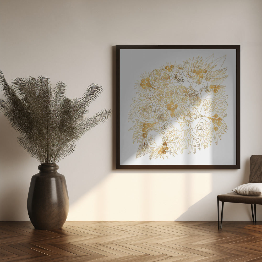 Rekha floral bouquet in gold Poster