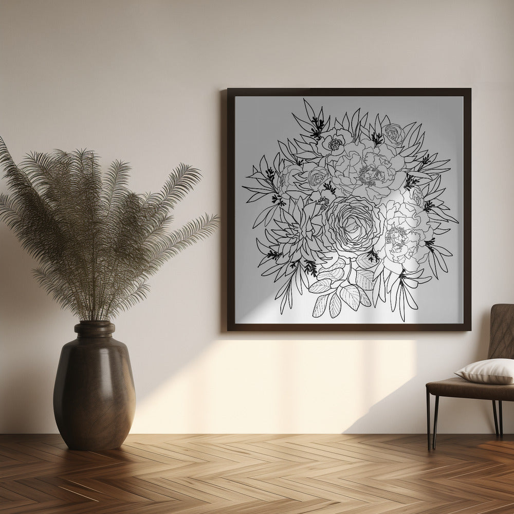 Nanette flower bouquet in black and white Poster