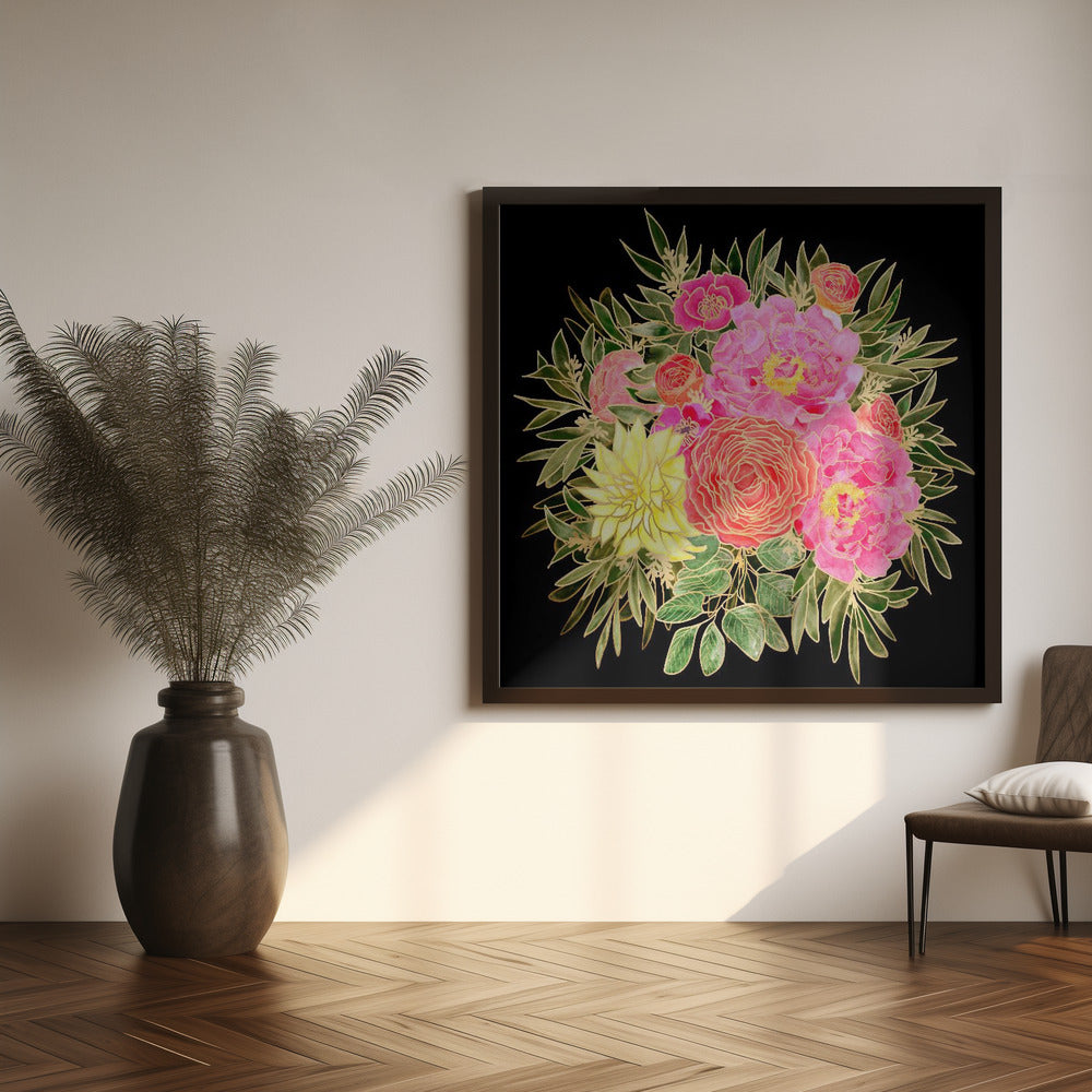 Colorful Nanette bouquet in black Poster