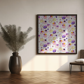 Floral watercolor donuts pattern Poster