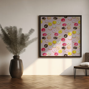 Watercolor donuts pattern in pink Poster