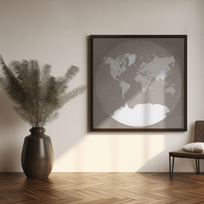 The world map in a circle, muted brown Poster