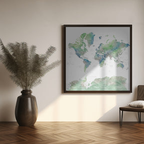 Detailed world map with cities, Declan Poster