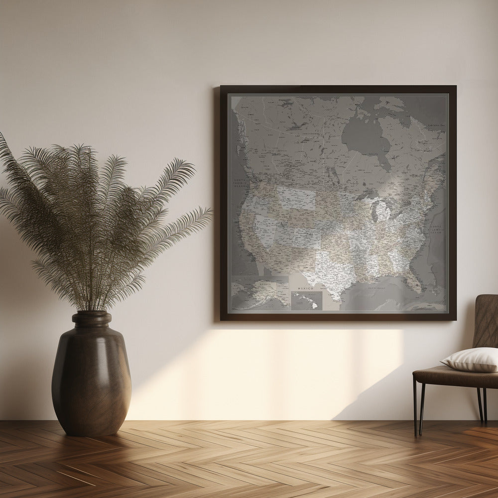 Highly detailed map of the United States, Davey Poster