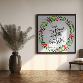 Watercolor wreath with holiday wishes Poster