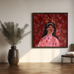 Modern abstract Christmas portrait woman Poster