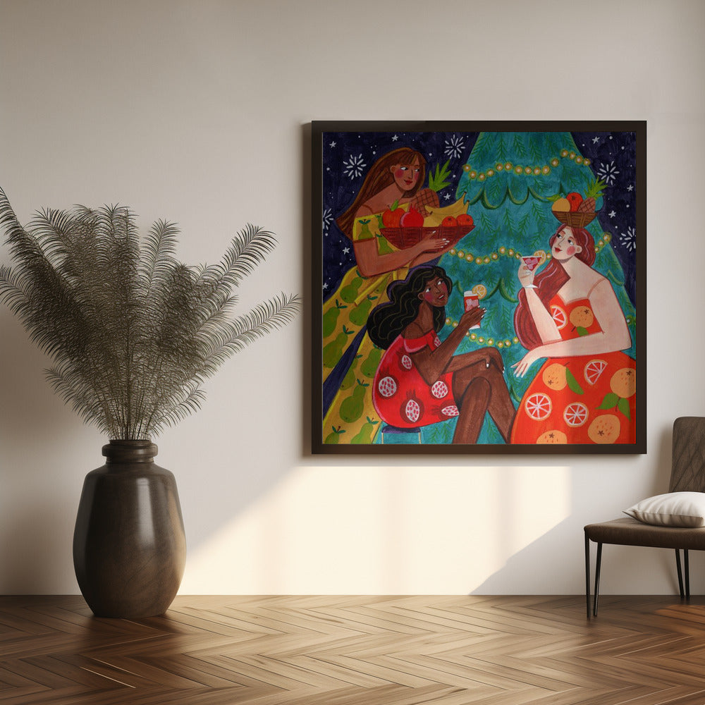 Festive Christmas fruit women Poster