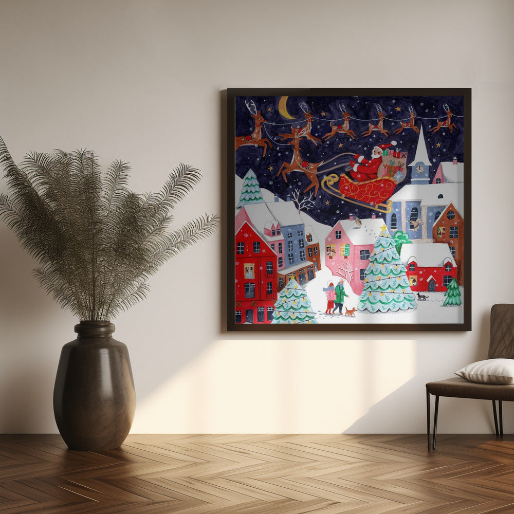 Santa and his Reindeers Poster