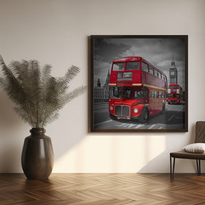 LONDON Red Buses on Westminster Bridge Poster