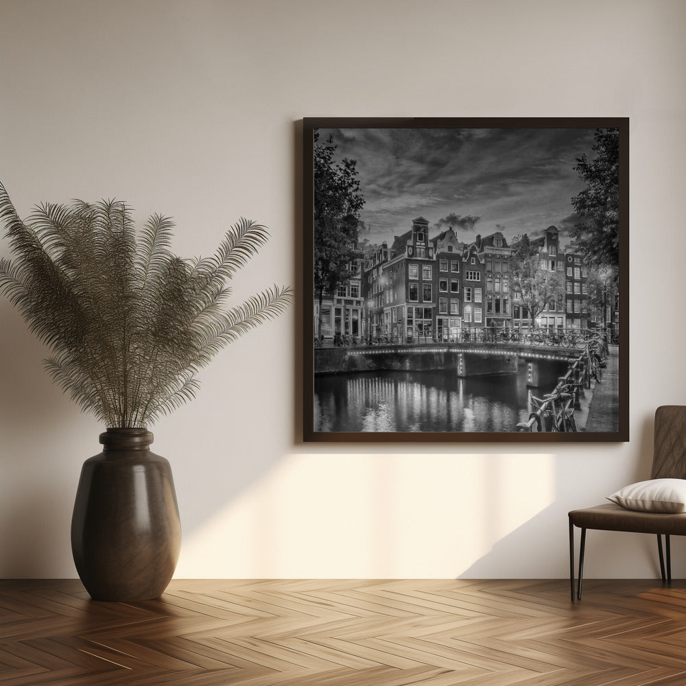 AMSTERDAM Idyllic impression from Singel - Monochrome Poster