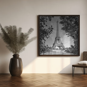 PARIS Eiffel Tower &amp; River Seine - Monochrome Poster