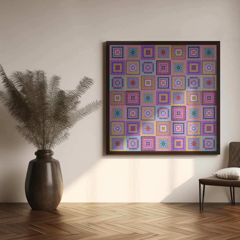 Colorful digital grandma squares I Poster