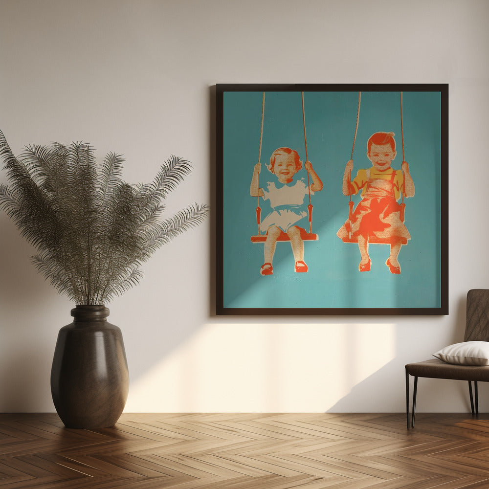 Two Little Girls On Swings Poster