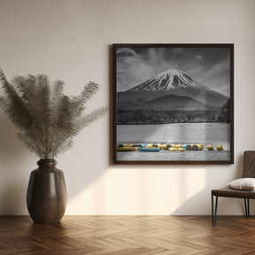 Charming Lake Shoji with majestic Mount Fuji - colorkey Poster