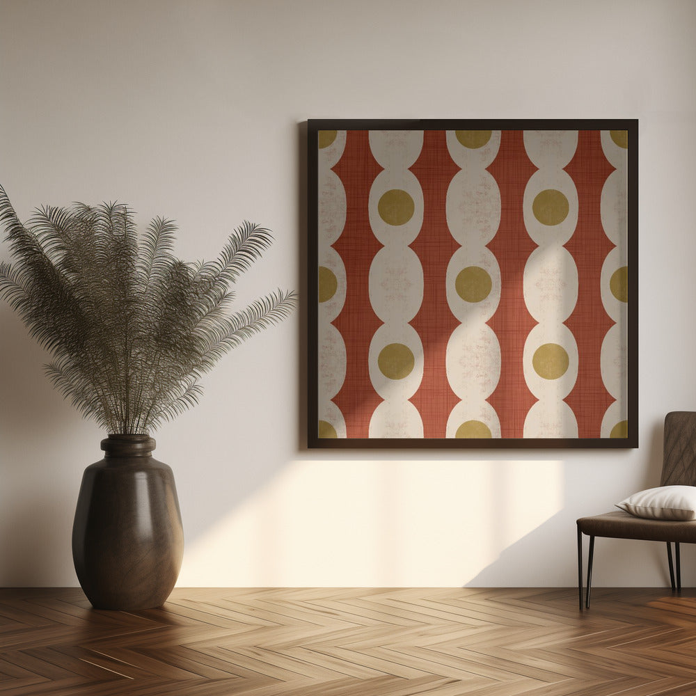 Retro Mod Geo Chain - Rust Red - Mid Century Modern Poster