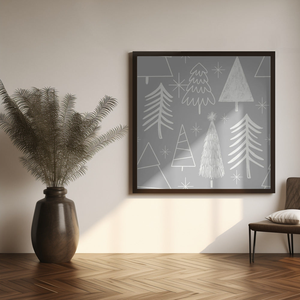 Christmas Tree Evergreen - Tree - Pine Tree Grey Poster