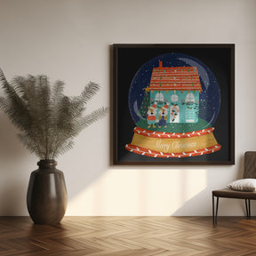 Christmas Snow Globe Village with Fox Family  - Merry Christmas Poster