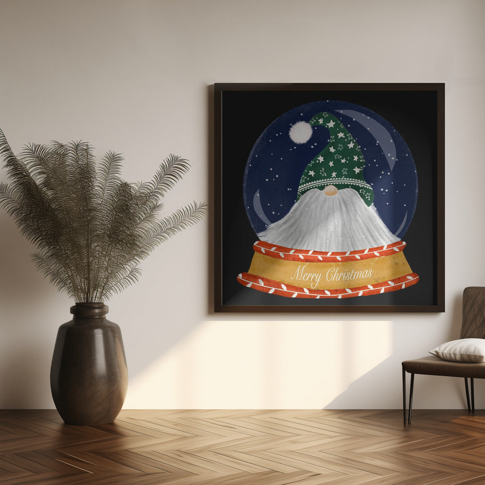 Christmas Santa Gnome Snow Globe - Merry Christmas Poster