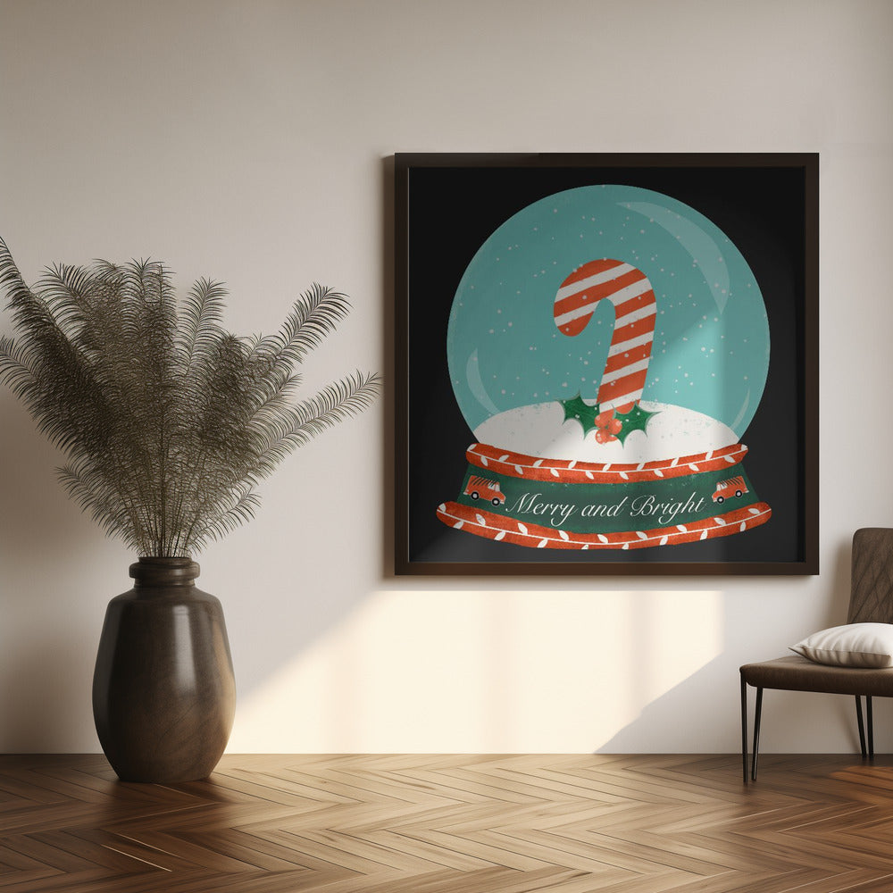 Christmas Candy Cane Snow Globe - Merry and Bright Poster