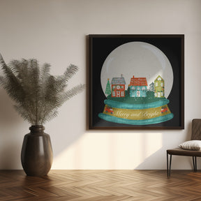 Christmas Village Snow Globe - Merry and Bright Poster