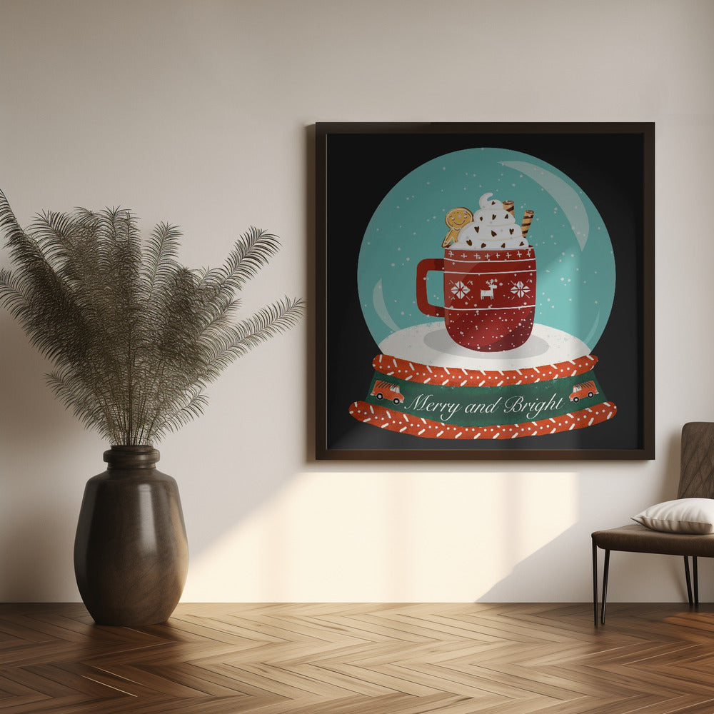 Hot Chocolate Snow Globe - Merry and Bright Poster