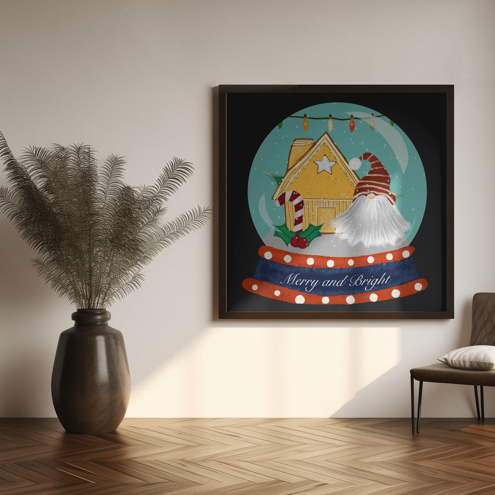 Santa Gnome Snow Globe - Merry and Bright Poster