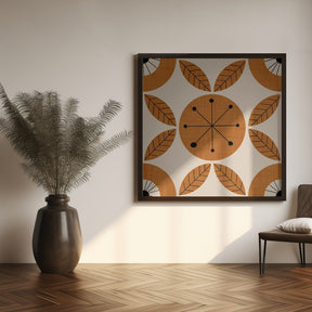 Atomic Floral Botanic Dots Ocher   Mid Century Modern Poster