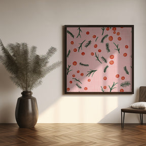 Holiday Branches &amp; Berries Pink Poster