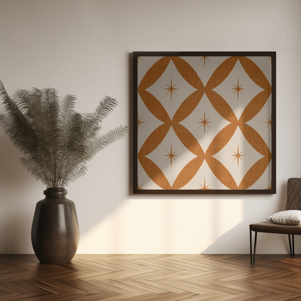 Atomic Star   Mid Century Starburst Mustard Brown Poster