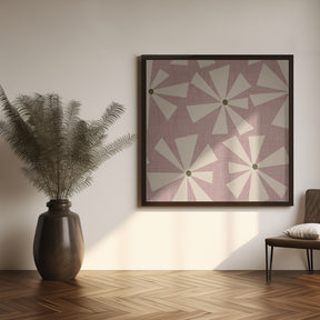 Geometric Floral Burst - Mid Century Flowers Mauve Poster