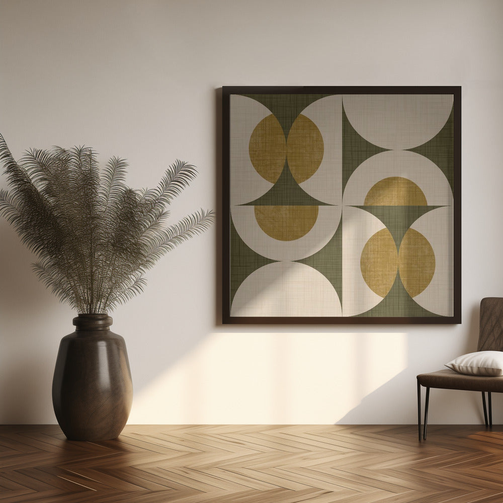 Retro Vintage Circle Fusion - Mid Century Orbs Olive - 50s Geometric Poster