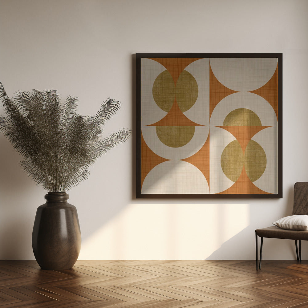 Retro Vintage Circle Fusion - Mid Century Orbs Ocher - 50s Geometric Poster