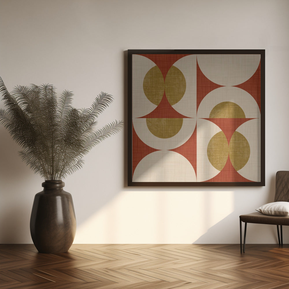 Retro Vintage Circle Fusion - Mid Century Orbs Rust Red - 50s Geometric Poster