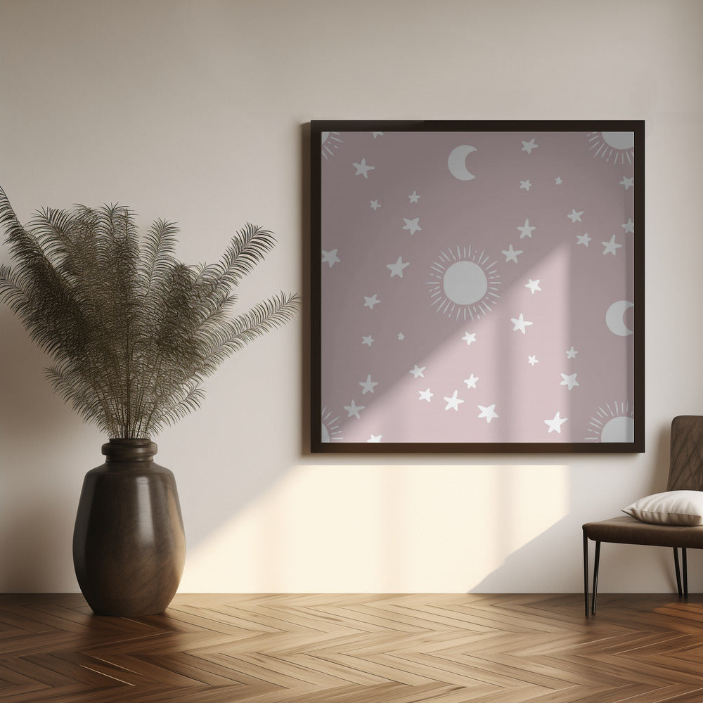 Celestial Dreamscape - Neutral Stars &amp; Shooting Stars Nursery- Mauve Poster