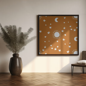 Celestial Dreamscape - Neutral Stars &amp; Shooting Stars Nursery- Ocher Poster