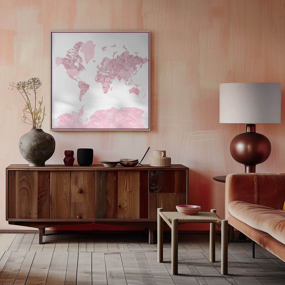 Melit pink watercolor world map Poster