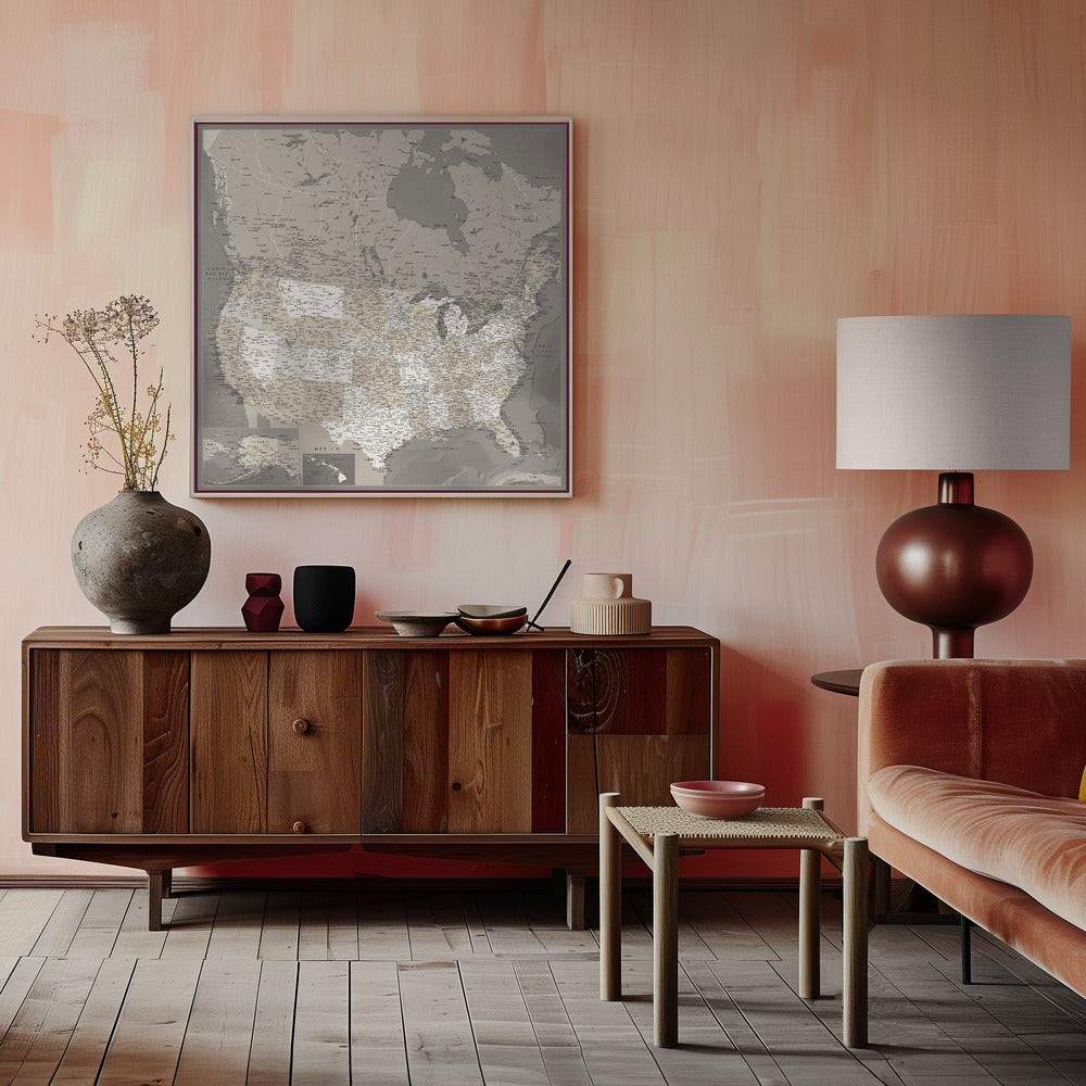 Highly detailed map of the United States, Davey Poster