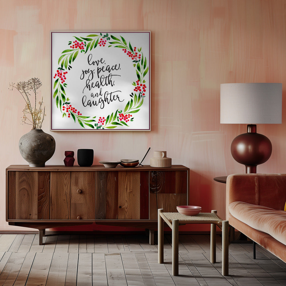 Watercolor wreath with holiday wishes Poster