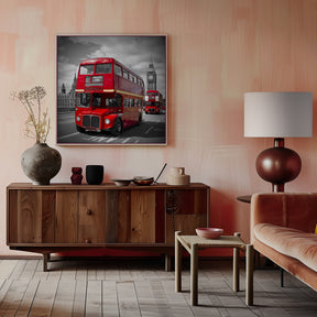 LONDON Red Buses on Westminster Bridge Poster