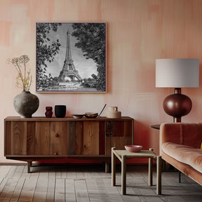 PARIS Eiffel Tower &amp; River Seine - Monochrome Poster