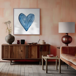 Watercolor heart blue Poster