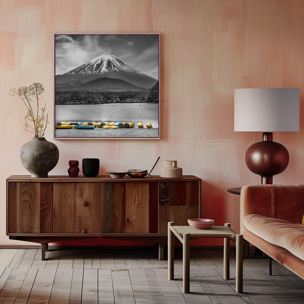 Charming Lake Shoji with majestic Mount Fuji - colorkey Poster