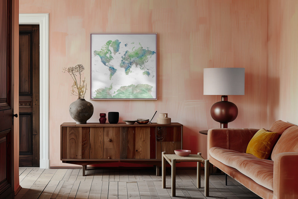 Detailed world map with cities, Declan Poster