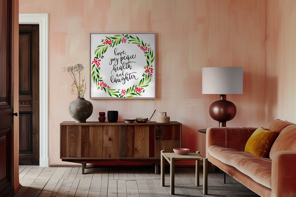 Watercolor wreath with holiday wishes Poster