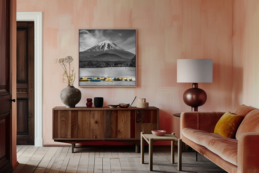 Charming Lake Shoji with majestic Mount Fuji - colorkey Poster