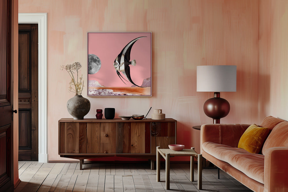 Plenty of Fish In the Sea Pink - Surreal Collage Poster