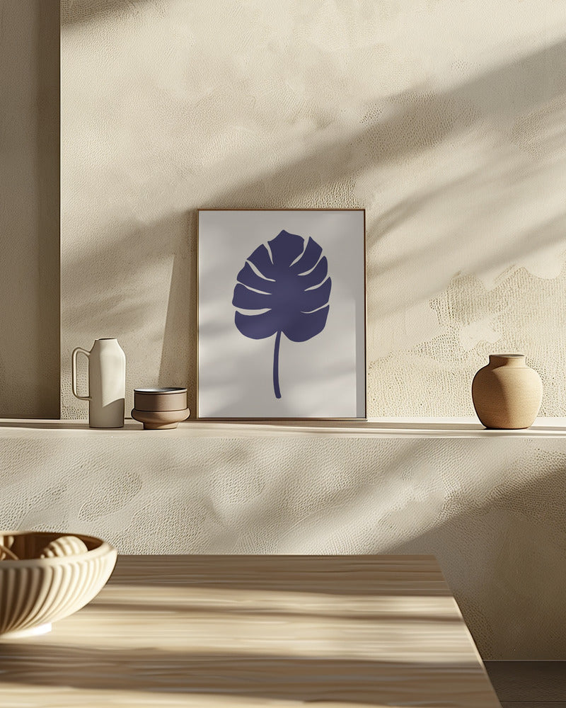 Monstera Leaf Dark Blue Poster