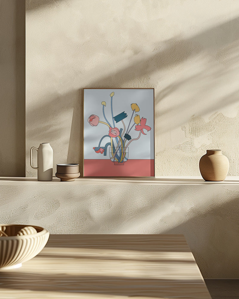 Flowers in a glass vase Poster