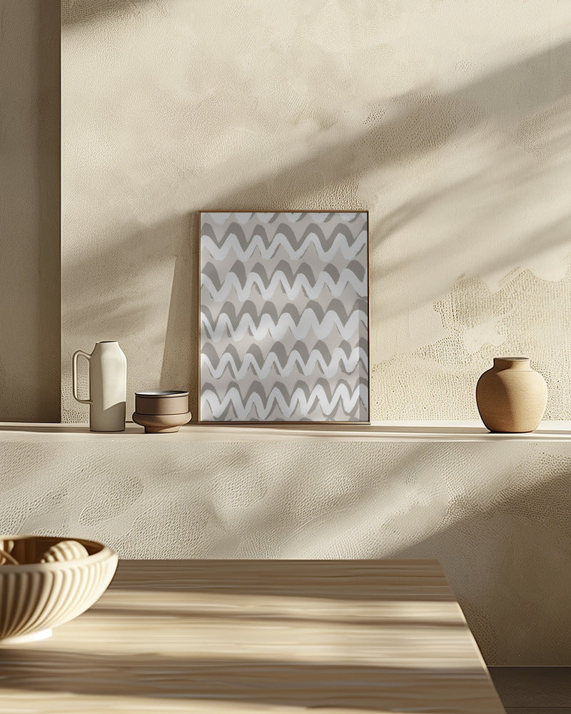 White and Beige ZigZag Pattern Poster